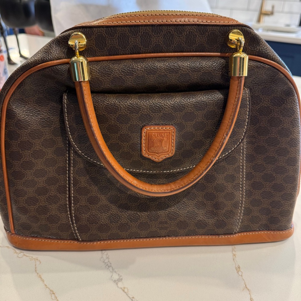 Vintage Celine Macadam Boston Bag Brown Tan Leather Old Celine Handbag